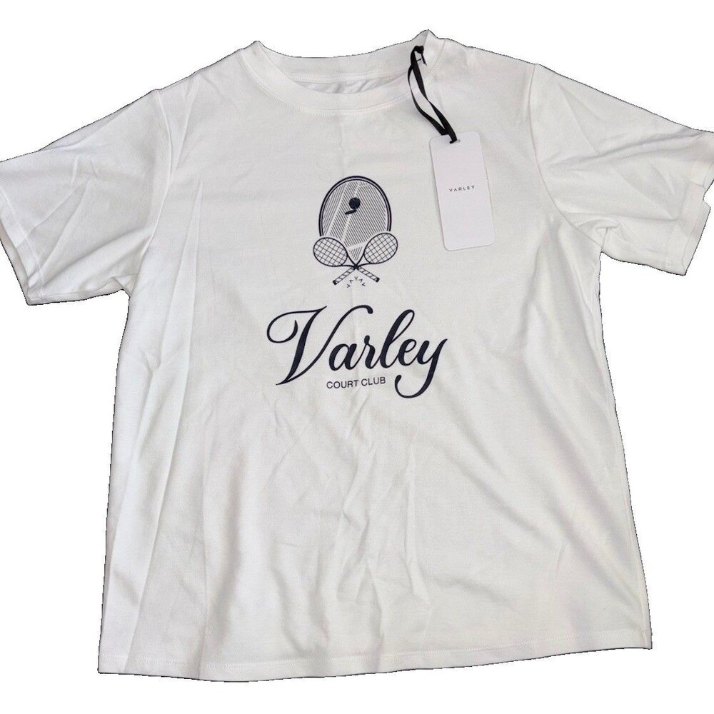 Varley White Coventry Branded Tee - Court Club Tennis T-Shirt Size S NWT